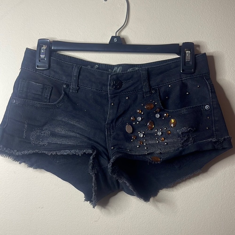 Black Jean Shorts with little fake jewels. Size 1. Brand is Vanilla Star.